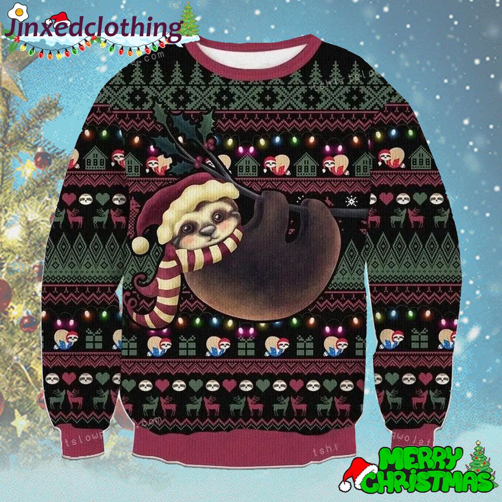 Slo Ho Ho Sloth Ugly Sweater Xmas Holiday 